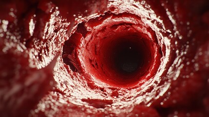 Poster - Deep Red Cavern View into an Organic Tunnel Structure