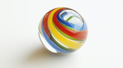 Leinwandbilder - Tiny glass marble with swirling colors inside, placed on a plain white surface