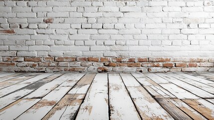 Poster - white bricks wall and wood floor empty room with floor empty room with wall and floor