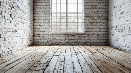 Poster - white bricks wall and wood floor empty room with floor empty room with wall and floor