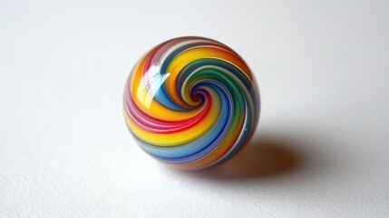 Leinwandbilder - Tiny glass marble with swirling colors inside, placed on a plain white surface