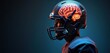 © Makaron - A surreal representation of a football player, featuring a brain illuminated on the helmet, symbolizing brain health in sports.