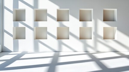 Poster - Minimalist Interior with Geometric Wall Niches and Natural Light