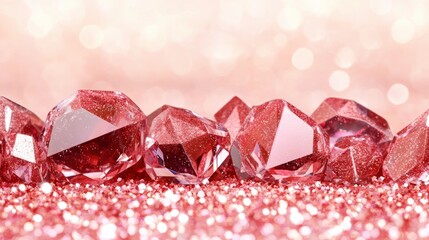 Aufkleber - Sparkling Red Crystals Against a Shimmering Pink Background