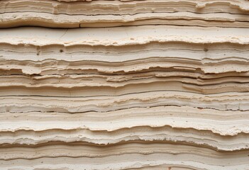 Poster - Earthy Sedimentary Layers. A Textured Canvas of Cream and Beige. Natural Geological Formation Displaying Stratification. Dynamic Wavy Lines Showcasing Time. Imperfections Add an Organic Touch.