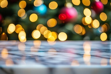 Wall Mural - a marble table with blurred lights in the background