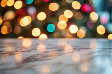 Wall Mural - a marble table with blurred lights in the background