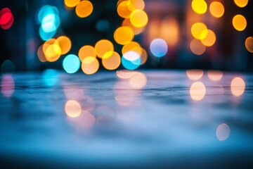 Wall Mural - a marble table with blurred lights in the background