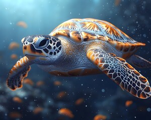 Wall Mural - Majestic Sea Turtle Swimming Gracefully Over Vibrant Coral Reef Teeming With Marine Life