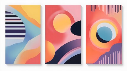 Minimal posters with retro gradient shapes and patterns. Vector design