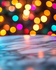 Wall Mural - a marble table with blurred lights in the background