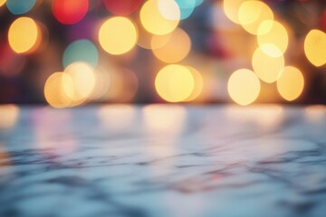 Wall Mural - a marble table with blurred lights in the background