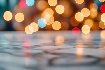 Wall Mural - a marble table with blurred lights in the background