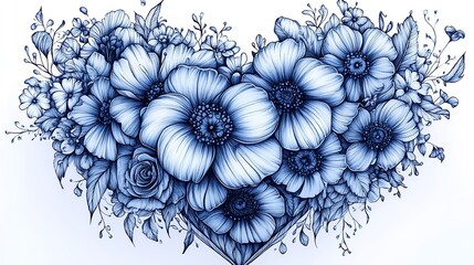 Poster - romantic floral doodles intricate heart shaped pattern with botanical elements n ideal for adult coloring engagement