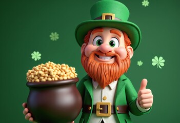 Wall Mural - 3D animation-style leprechaun celebrating St. Patrick's Day