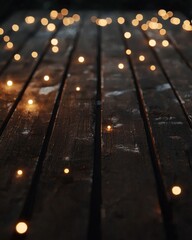 Wall Mural - Wooden table with dreamy bokeh lights