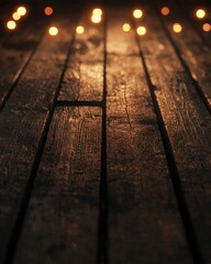 Wall Mural - Wooden table with dreamy bokeh lights