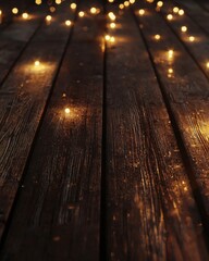 Wall Mural - Wooden table with dreamy bokeh lights
