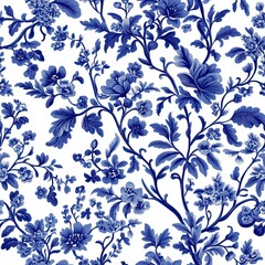 Poster - Elegant Botanical Toile Design Intricate Floral and Leaf Seamless Pattern
