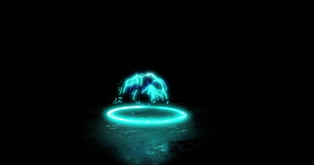 Poster - Image of neon circles moving on black background