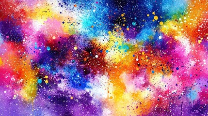 colorful cosmic nebula; vibrant paint splatters, galaxy background; design, art