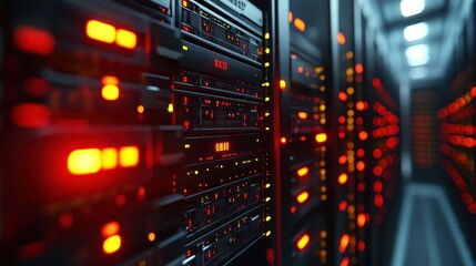 Poster - data center server room alert lights network technology