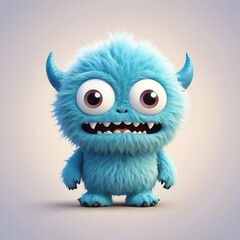 Canvas Print - Adorable Blue Fuzzy Monster: A Delightful 3D Render