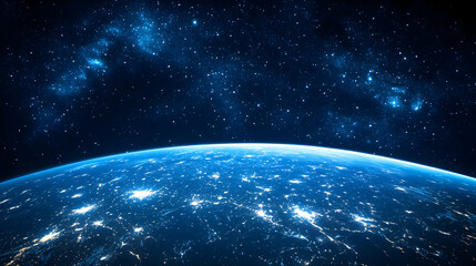 Wall Mural - stunning view of earth from space with bright city lights below