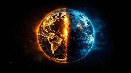 Wall Mural - glowing planet earth viewed from space with vibrant continents and swirling clouds illuminated by th