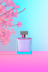 Aufkleber - Editorial-style shot of an open perfume bottle with a subtle floral accent, placed on a soft pastel