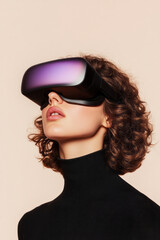 Poster - Brightly lit studio image showcasing a young professional wearing cutting-edge wearable technology,