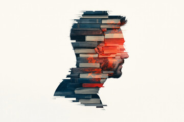Poster - Modern silhouette showing a person cradling a stack of old diaries, representing cherished personal