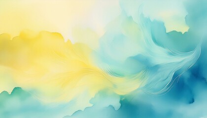 Wall Mural - Pastel yellow and blue watercolor strokes blending softly, creating ethereal artistic textur