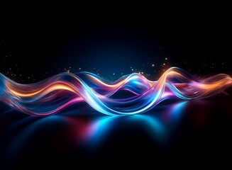 Wall Mural - abstract waves of light smoothly flow against a dark backdrop. vibrant blue, orange, and pink hues g