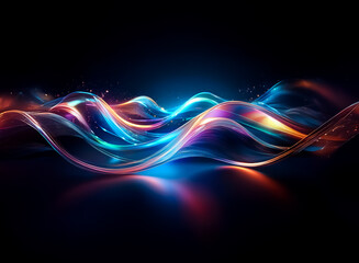 Wall Mural - abstract waves of vibrant light flow across a dark background, creating a dynamic and colorful displ