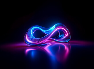 Aufkleber - abstract glowing form in blue and pink hues, resting on a reflective dark surface against a black ba