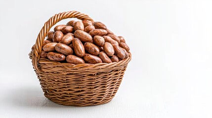 Wall Mural - A wellarranged basket brimming with delicious almonds on a simple white background, ideal for healthy living or recipes