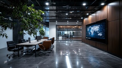 Poster - Futuristic workspace enhancing employee access to personal resources modern office interior design corporate environment