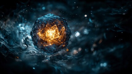 Leinwandbilder - Mysterious glowing object floating in space cosmic environment digital art surreal viewpoint