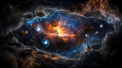Poster - Cosmic explosion of colors in the galaxy outer space digital artwork nebula wide-angle infinite universe