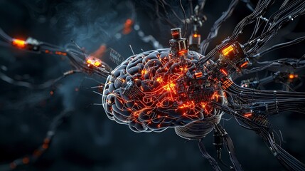 Aufkleber - Futuristic neural network connection digital landscape 3d visualization abstract environment close-up perspective