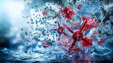 Poster - Dynamic carbon molecules dissolving in water laboratory digital art scientific environment close-up visualization
