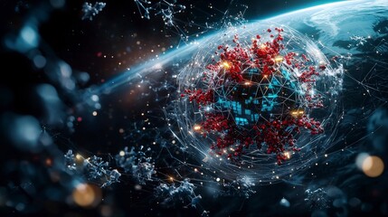 Poster - Floating biotech hub amidst viral innovations earth orbit digital art cosmic environment futuristic viewpoint