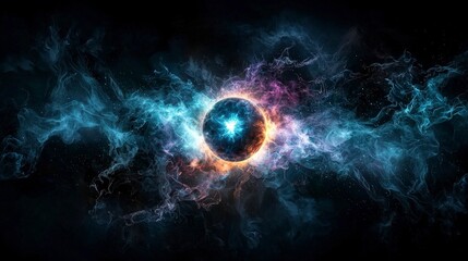 Fototapete - Mystical cosmic void featuring illuminated sphere outer space digital art dark environment surreal concept