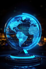 Poster - Glowing globe showcases digital world map illuminated against da