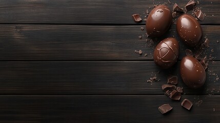 Wall Mural - chocolate Easter eggs on dark wooden background