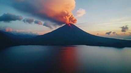 Wall Mural - Volcanic Eruption at Sunset: A Breathtaking Aerial View