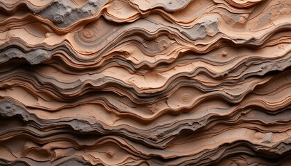 Poster - Wavy Rock Layers. Natural Sediment Texture in Light Orange and Gray. Geological Formation. Abstract Rock Art. Intricate Ridges and Grooves. Nature's Masterpiece. Time Carved Patterns. Earth's Beauty.