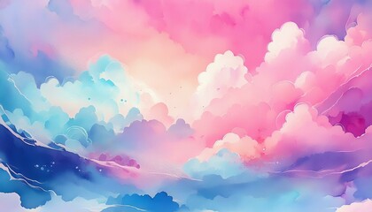 Wall Mural - Watercolor Painting Creating a Soft Pink and Blue Sky