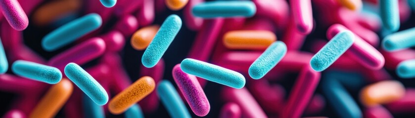 Poster - Exploring colorful bacteria under a microscope in a laboratory scientific research close-up view